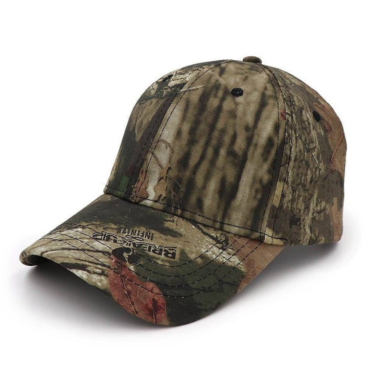 Tactical camouflage fishing cap, showcasing its versatile outdoor style for men.