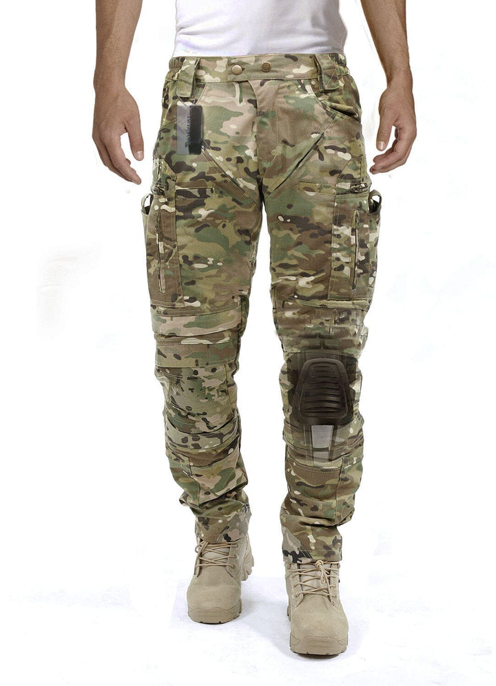 Men's military-style combat pants with integrated knee pads, offering protection & ample storage.