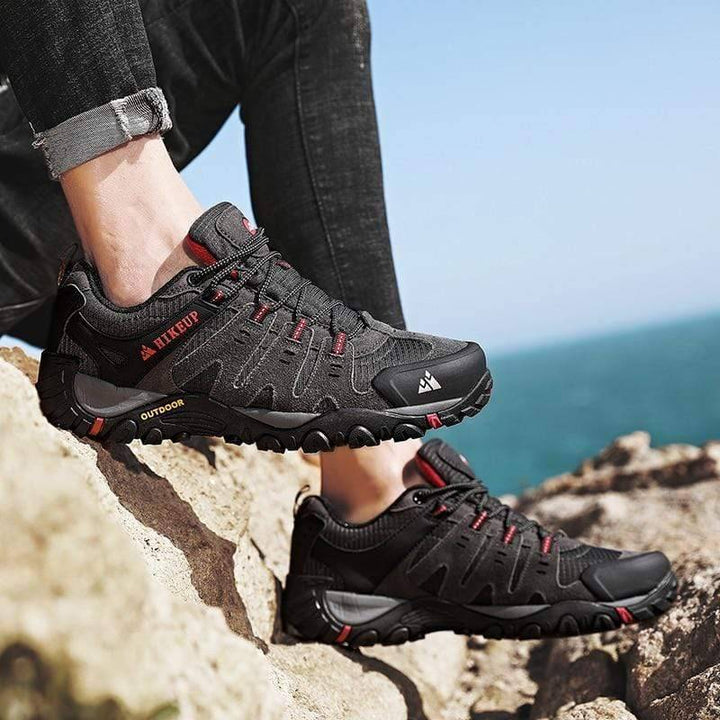 Men's tactical suede leather hiking shoes, durable outdoor footwear for rugged trails