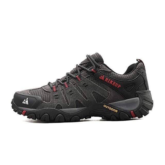 Top view of men's versatile suede leather athletic sneakers, comfortable and durable for outdoors