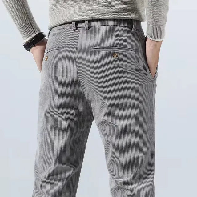 Khaki men's tailored comfort dress pants, a stylish and comfortable option for daily wear.