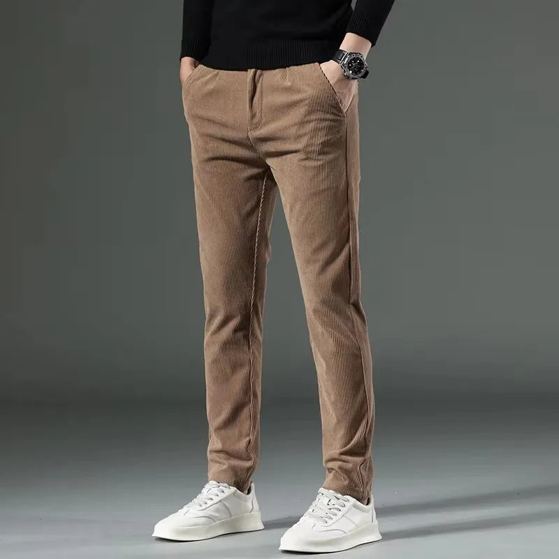 Versatile men's tailored pants, easily transitioning from formal events to casual outings.