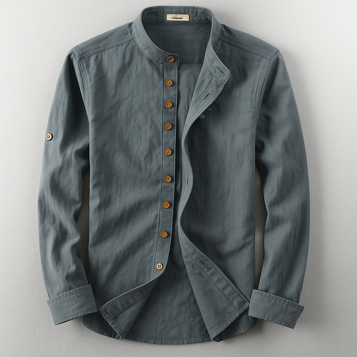 Versatile men's Japanese style comfort shirt, elegant for smart casual or distinguished summer layering.