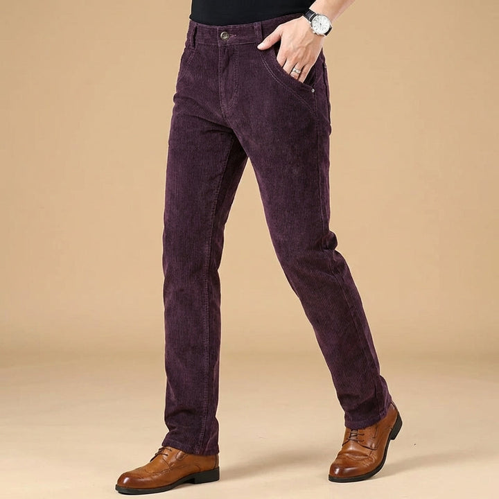 Stylish men's corduroy pants with modern tailored fit, ideal for versatile smart casual outfits.