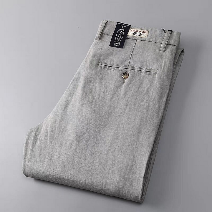 Men's tailored fit linen trousers for breathable summer comfort. Smart casual men's pants.