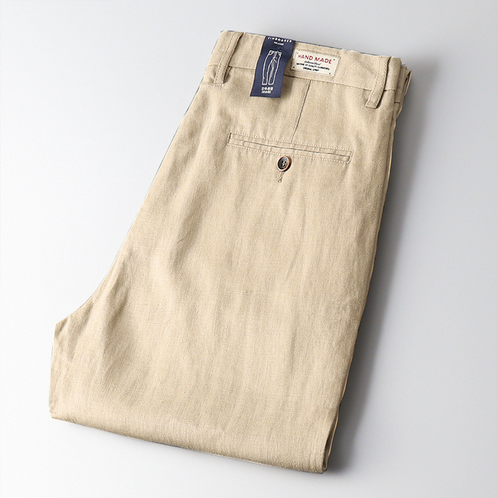 Breathable linen trousers for men, tailored fit for summer comfort. Smart casual men's pants.