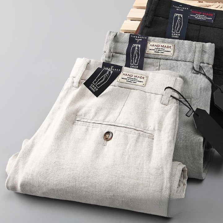 Men's comfortable tailored fit linen trousers. Breathable summer pants for a smart casual or relaxed look.