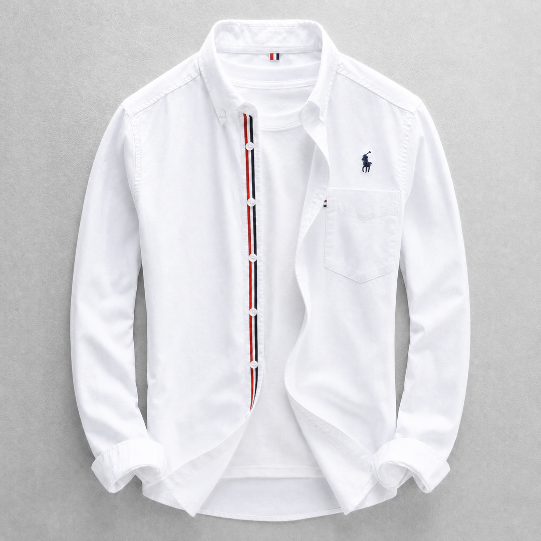 Stylish men's long sleeve tailored fit Oxford shirt, perfect for workwear, business fashion or smart casual wear.