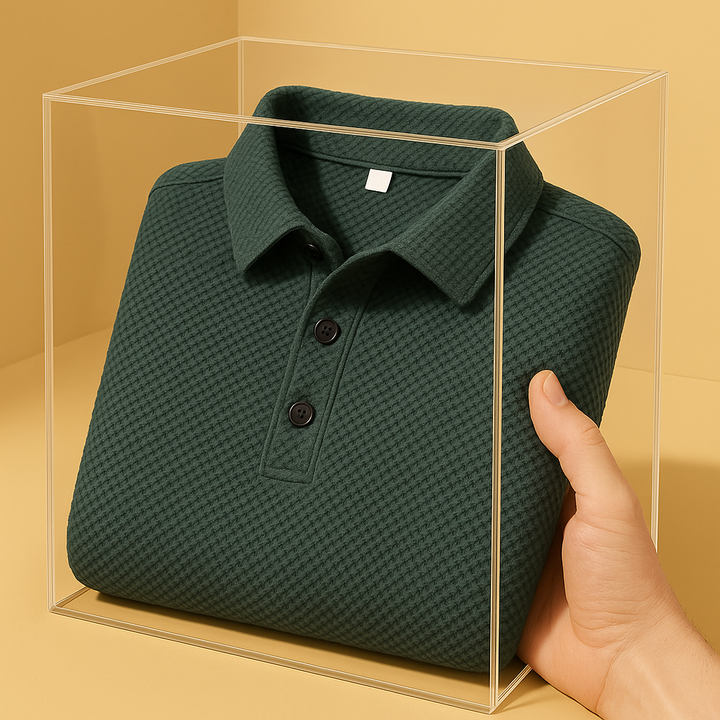 Men's performance polo shirt. Tailored fit, anti-pilling fabric for durable, breathable everyday comfort.