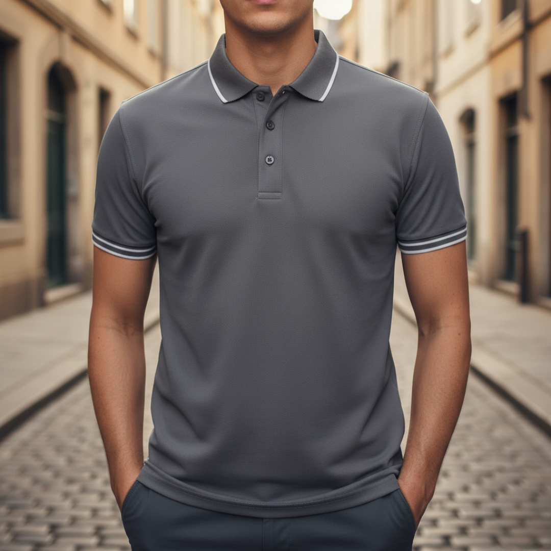 Men's multi-color short sleeve polo, tailored fit. Tipped collar adds a modern touch to casual style.