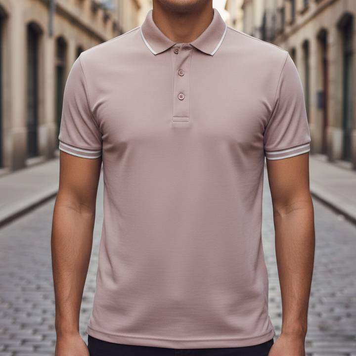 High-quality men's polo shirt, short sleeve. Tailored fit, moisture-wicking fabric for active comfort.