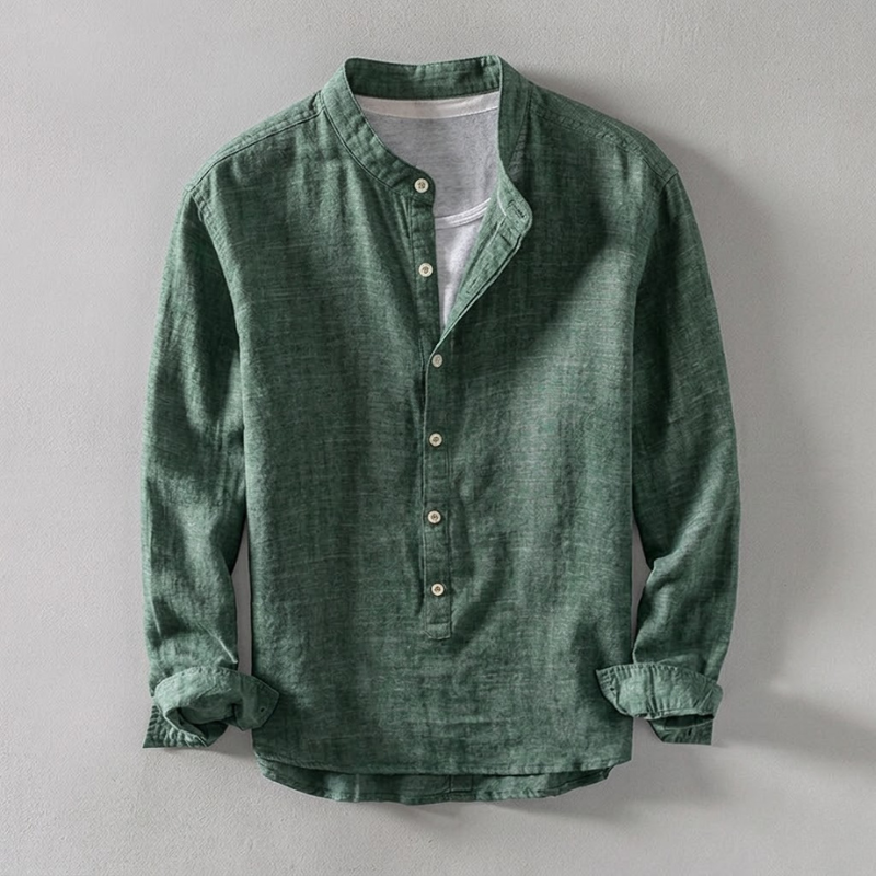 Men's tailored long-sleeve henley shirt; relaxed fit for casual everyday style & ultimate comfort.