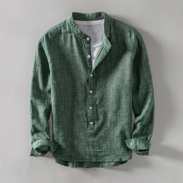 Men's tailored long-sleeve henley shirt; relaxed fit for casual everyday style & ultimate comfort.