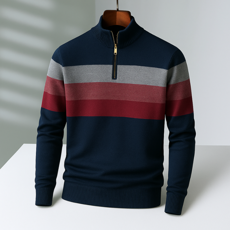 Tailored fit men's quarter-zip pullover, ideal for a smart casual layered look or classic everyday style.