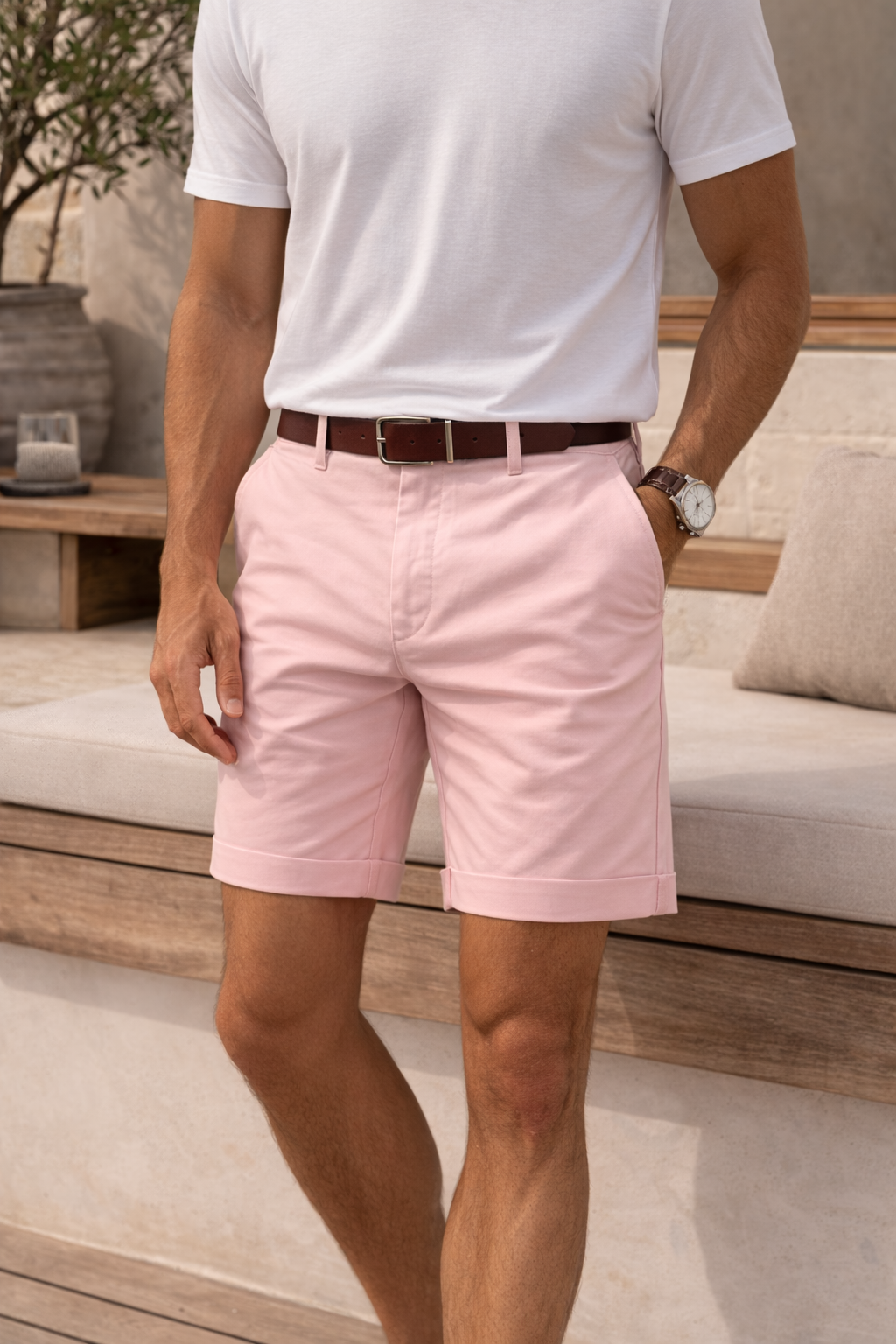 Men's tailored summer shorts in navy, perfect for smart-casual wear & warm weather city strolling.