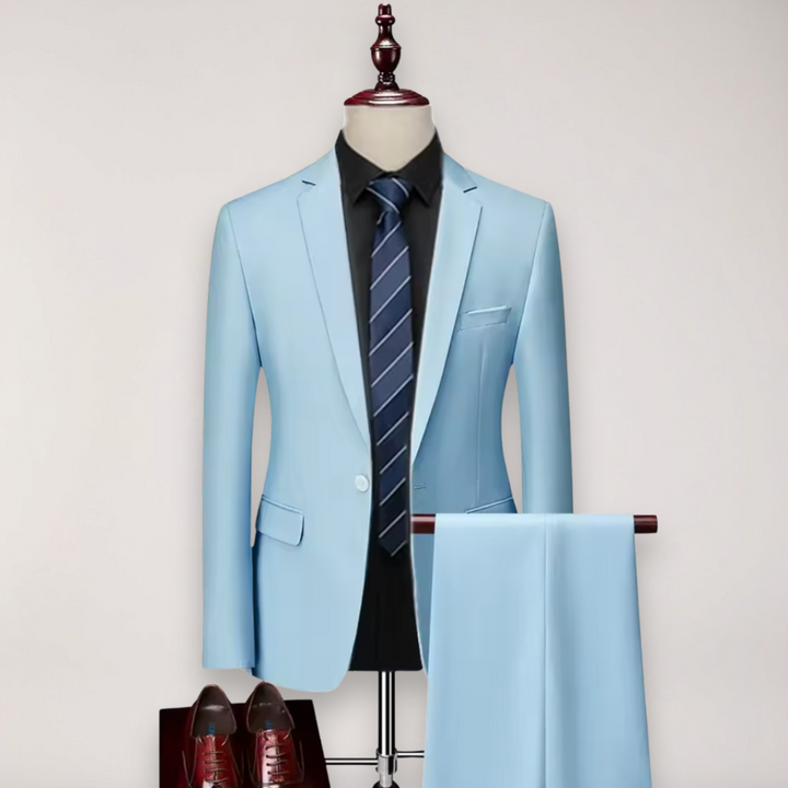 Stylish men's tailored two-piece business suit. Versatile formal wear, perfect for meetings, events, or weddings.