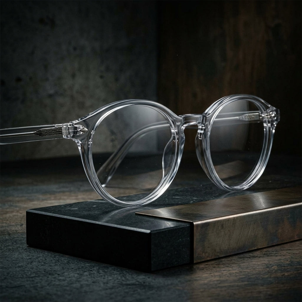 Tavero men's round blue light blocking glasses. Comfort optical eyewear for daily digital screen use.