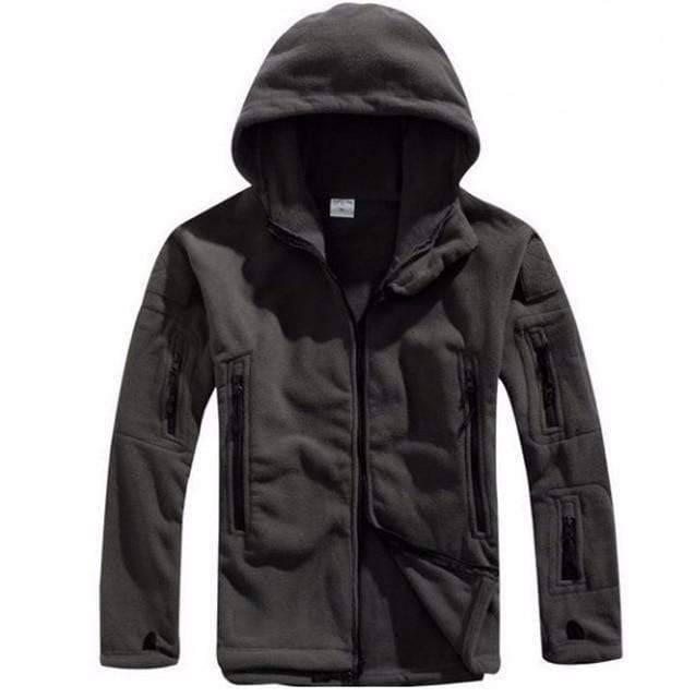 Men's outdoor tactical camo jacket with fleece insulation, suitable for cold weather adventure and camping