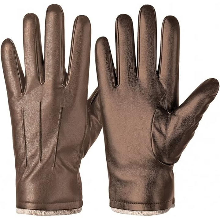 Warm men's thermal faux leather touchscreen gloves for winter & cold weather activities.