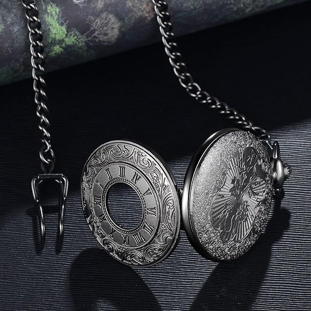 Retro men's pocket watch featuring reliable quartz movement & elegant chain.