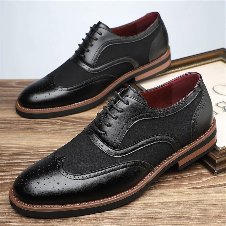 Sophisticated two-tone brogue oxfords, men's dress shoes, ideal for smart casual wear.