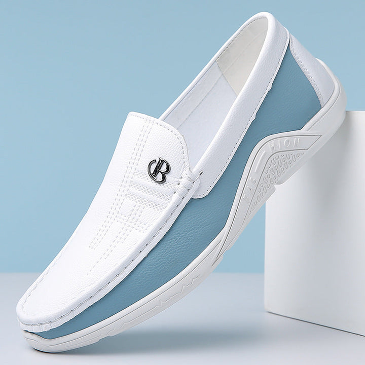 Men's two-tone slip-on loafers, elegant style, perfect for smart casual wear.