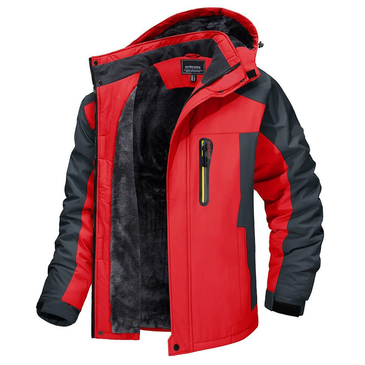 Man commuting in a city, wearing a stylish, waterproof men's all-weather winter jacket.