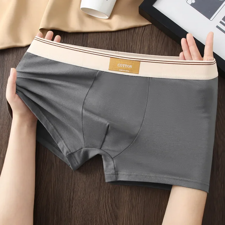 Close-up of comfortable men's boxer briefs with no-roll waistband, perfect for daily and active wear.