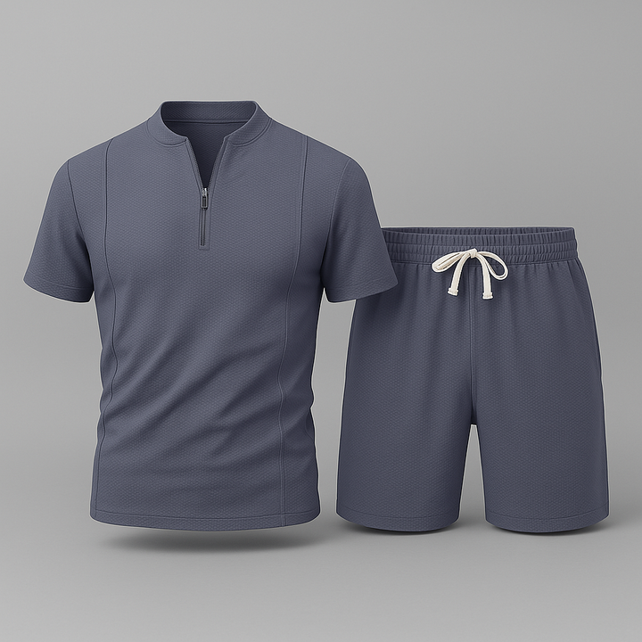Fashionable men's two-piece Piqué set, ideal for stylish casual wear and ultimate loungewear comfort.