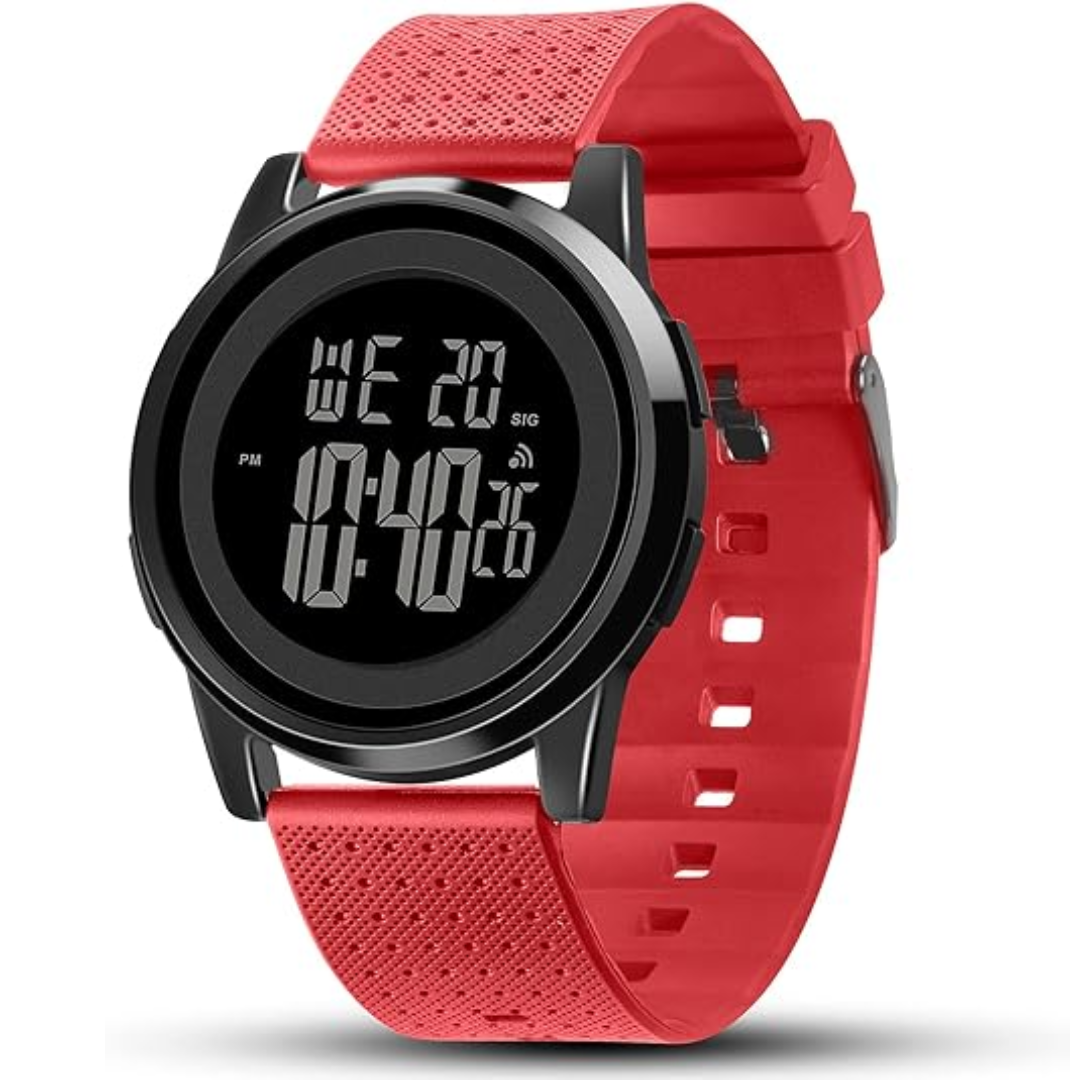 Green ultra-slim digital sports watch for men, a water-resistant chronograph accessory.
