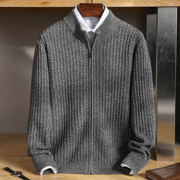 Premium men's beige ultra-soft sweater, a comfortable long-sleeve pullover for cozy, sophisticated, and casual looks.