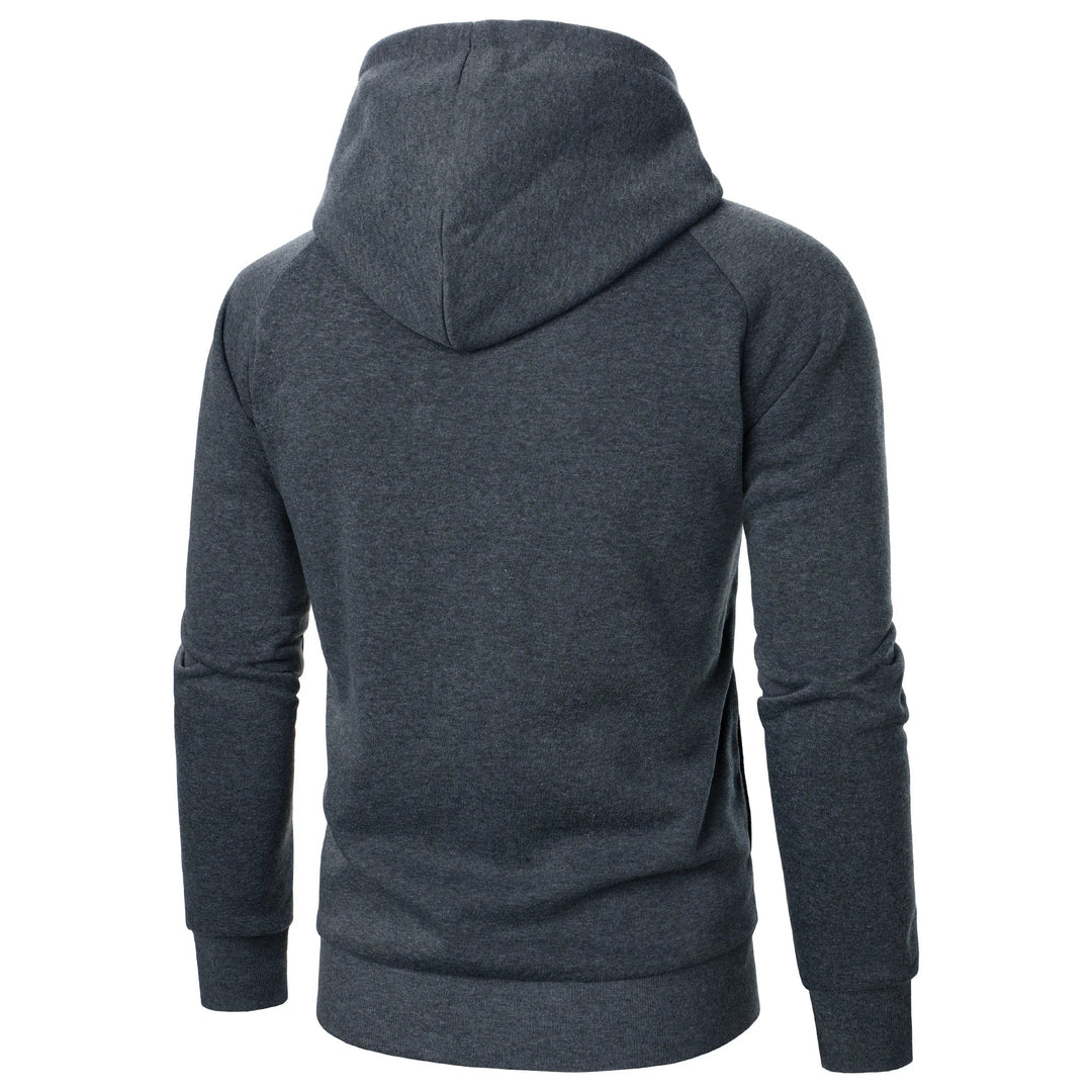 Comfortable men's crossover zip hoodie, designed for sleek urban style and modern minimalist fashion.