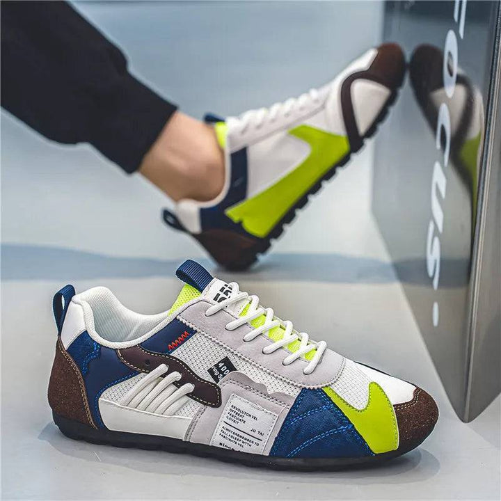 Top-down view of men's breathable fashion sneakers, perfect for urban style