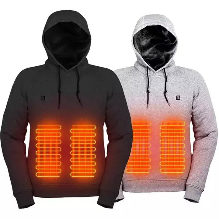 Stylish men's USB heated jacket. A lightweight, comfortable electric heating hoodie for cold outdoor adventures.