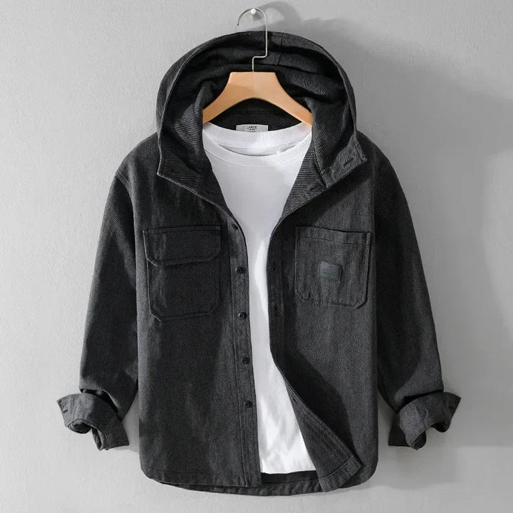 Men's Ventra Hoodie in dark gray, a comfortable and durable pullover for autumn and winter casual wear. Long sleeve.