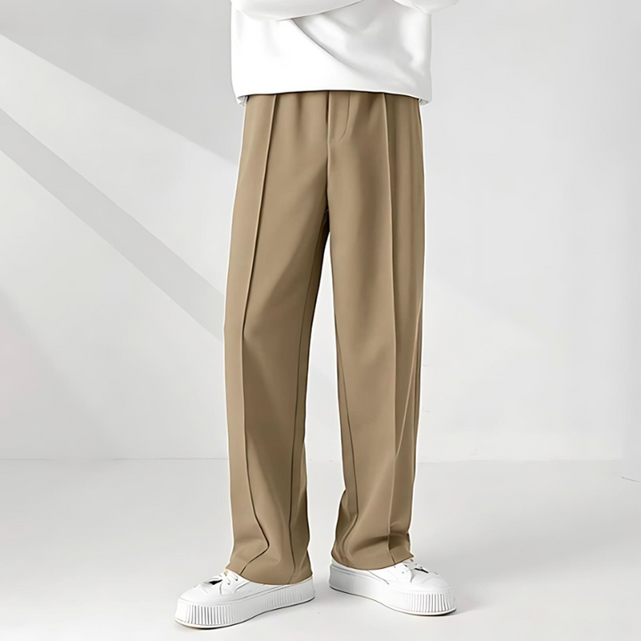 Men's Verona Classic Pleated Trousers in khaki. Tailored, comfortable men's dress pants for a classic look.