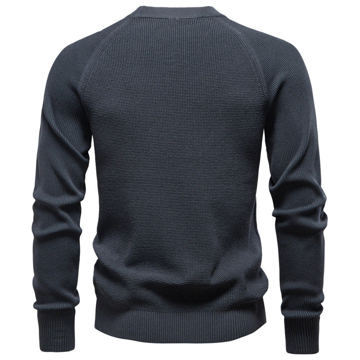 Soft, textured men's waffle knit sweater, crew neck for ultimate comfort and style.