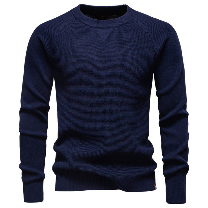 Men's versatile waffle knit crew neck sweater, great for layering in any season.