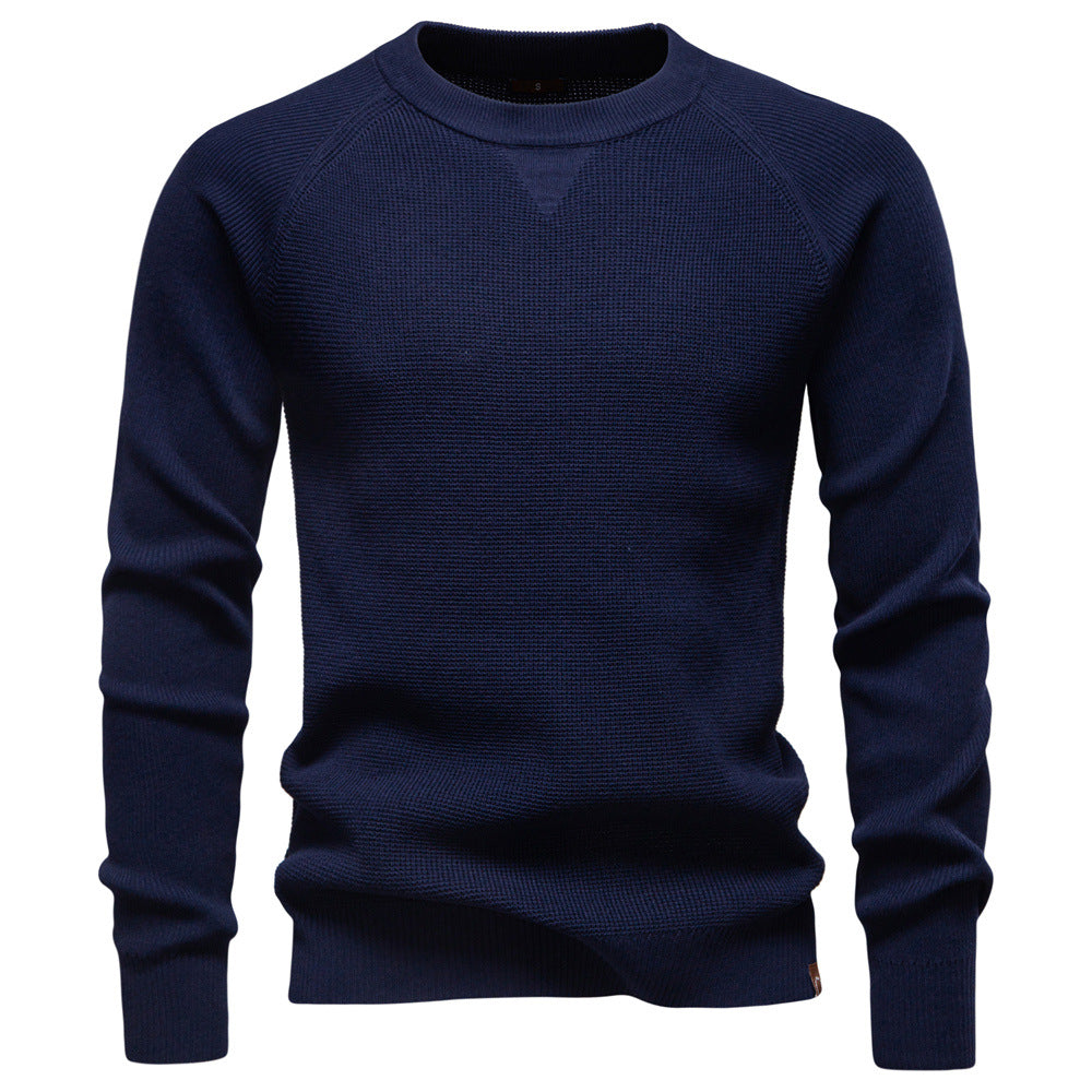 Soft men's waffle knit crew neck sweater for everyday comfort and stylish casual wear.