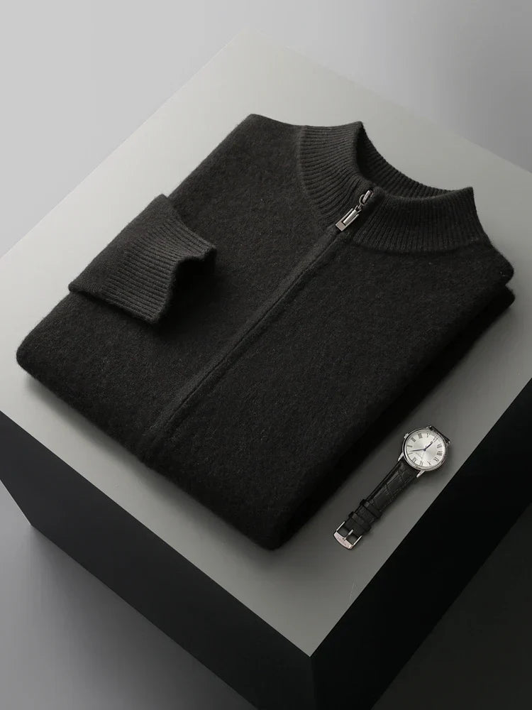 Men's everyday zip cardigan, perfect for layering. Combines comfort and smart casual fashion effortlessly.