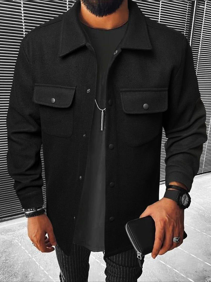 Men's versatile casual overshirt jacket, perfect for stylish layering & everyday wear. Features snap closure.
