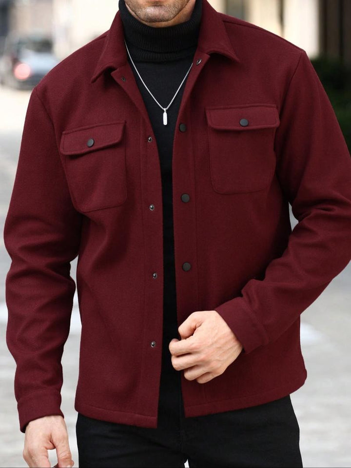 Man wearing a stylish casual overshirt jacket, perfect for versatile layering & everyday fashion.