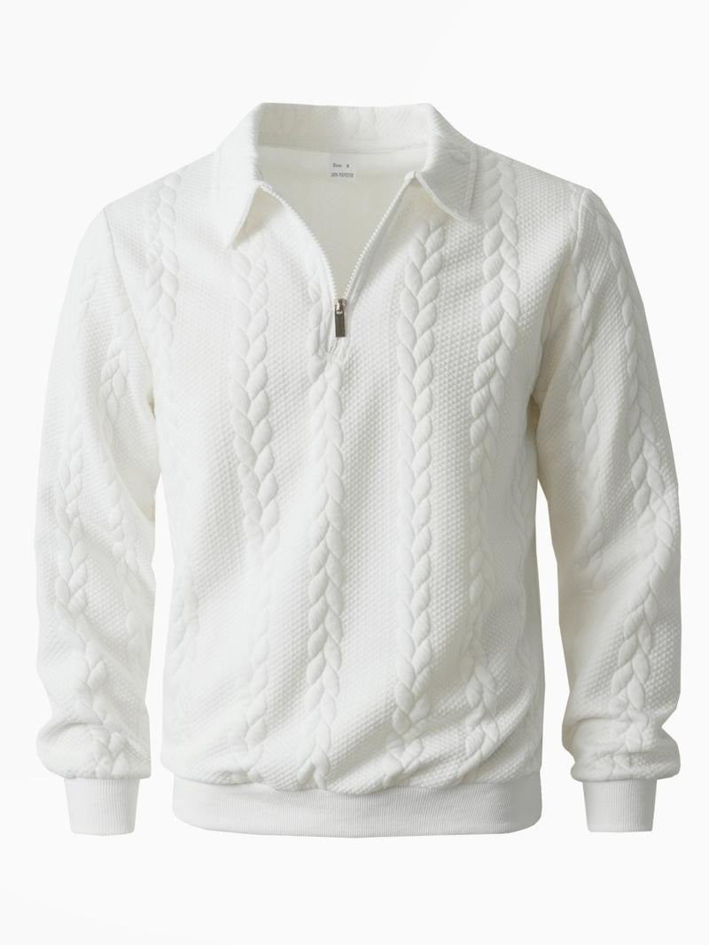 Stylish men's half-zip pullover sweater in a neutral color, ideal for everyday casual wear & fashion.