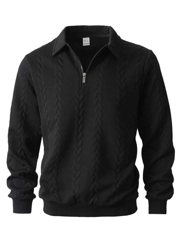 Comfortable men's long-sleeve half-zip pullover sweater, a key piece for men's tops and fall/winter layers.