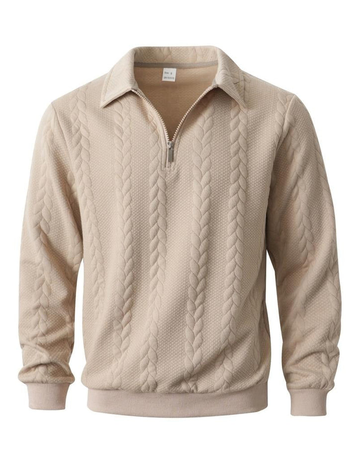 Classic men's half-zip collared pullover sweater, a versatile long-sleeve top for modern men's fashion.