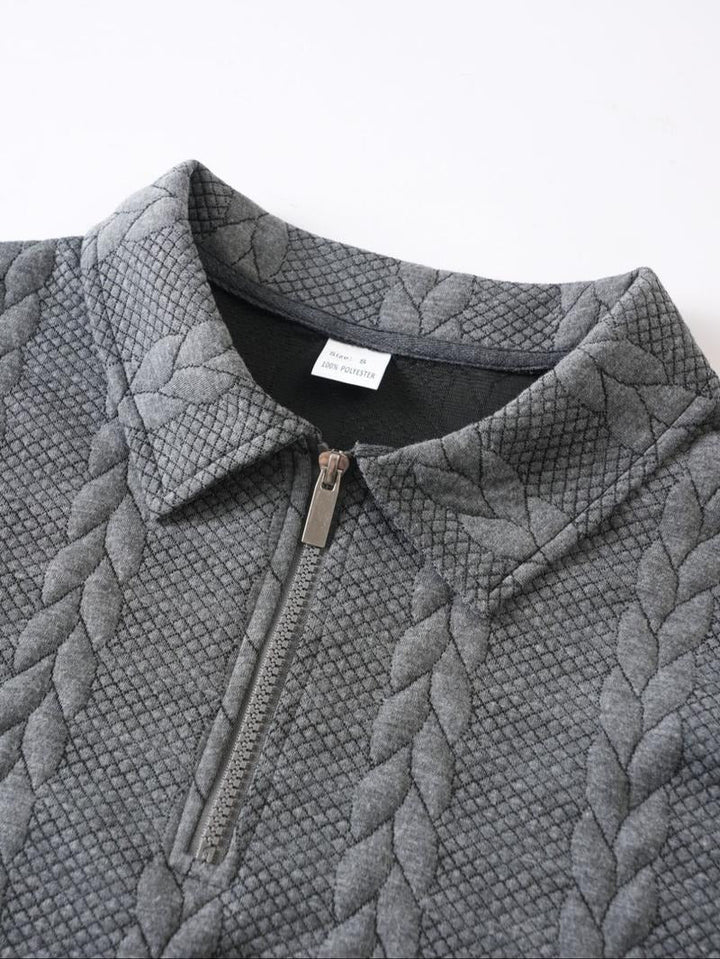 Man wearing a comfortable half-zip pullover sweater, perfect for versatile casual wear and fall fashion.