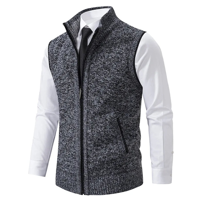 Stylish men's knit vest, turtleneck design, sleeveless top for winter fashion and layering.