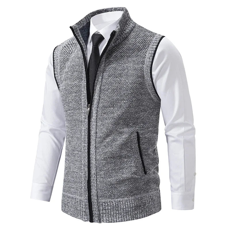 Trendy men's knit turtleneck vest, a versatile layering piece for modern men's fashion.