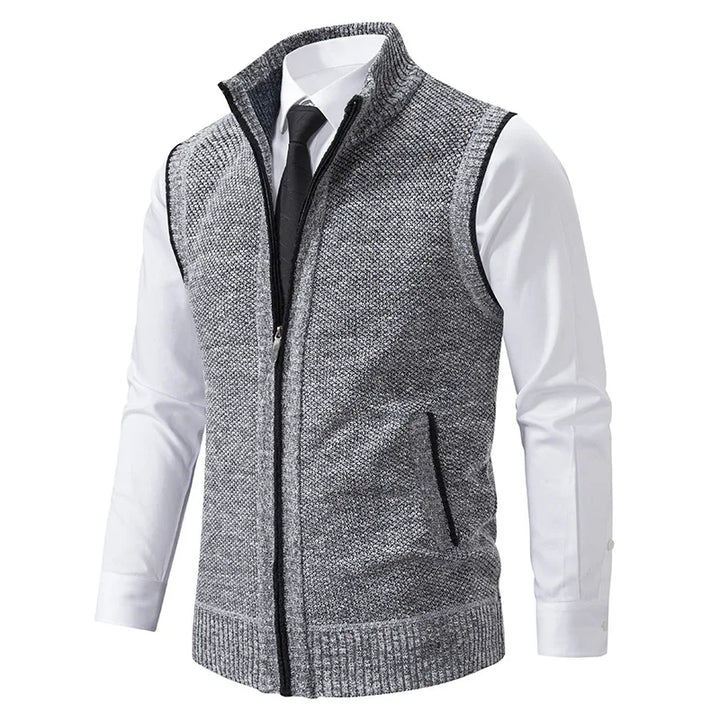 Trendy men's knit turtleneck vest, a versatile layering piece for modern men's fashion.