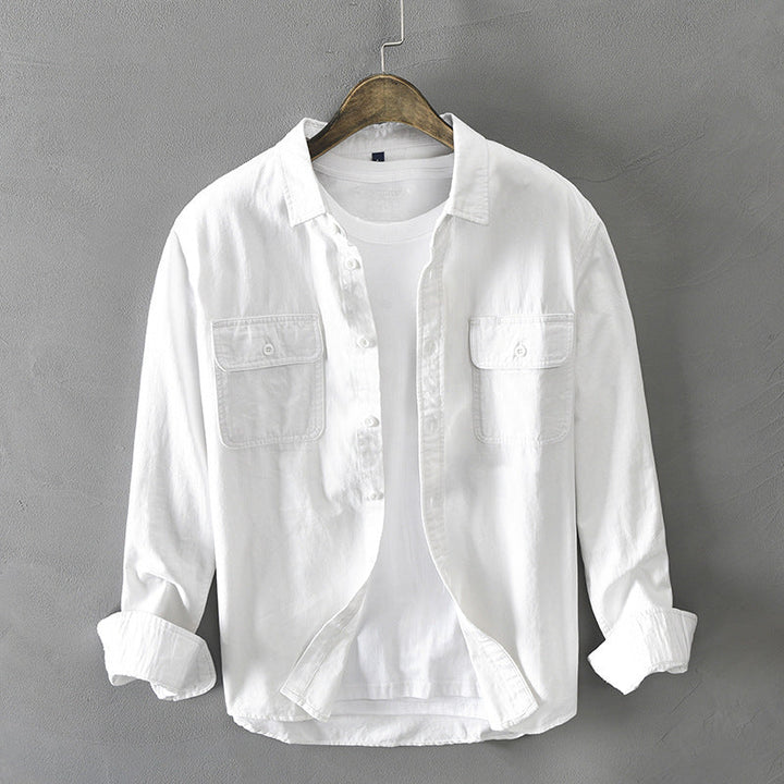 Men's versatile long-sleeve button-down shirt with stylish flap pockets, perfect for casual or workwear.